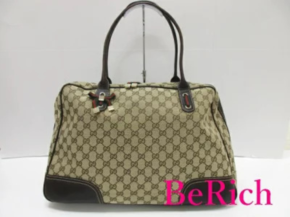 Gucci Boston bag GG Princy Brown Canvas Leather Ribbon Shoulder
